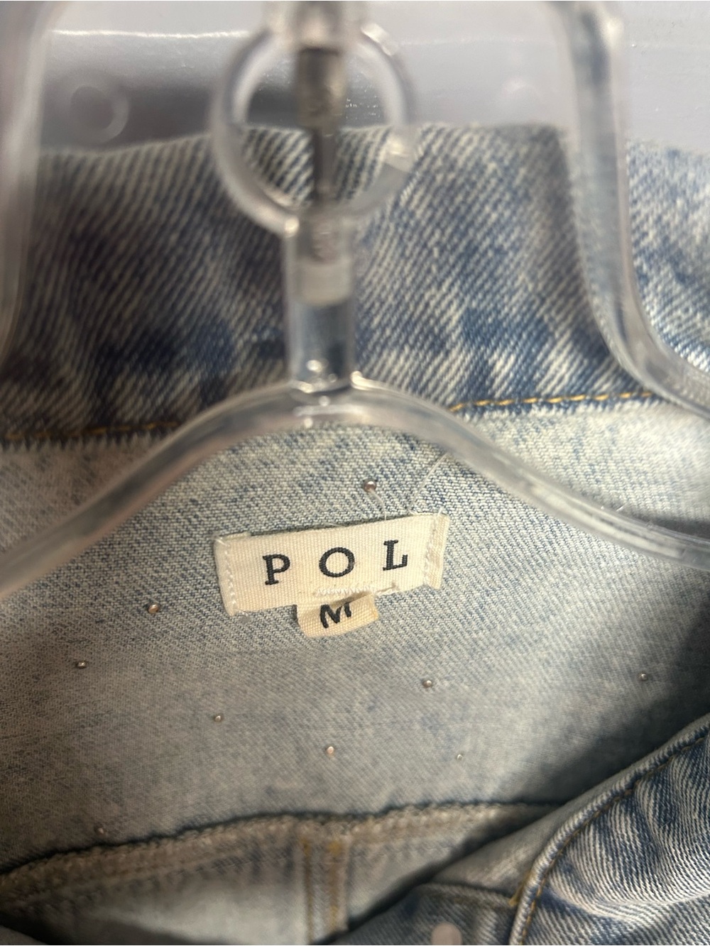 POL Pearl and lace embellished short denim jacket super cute! Size medium EUC - Picture 2 of 10